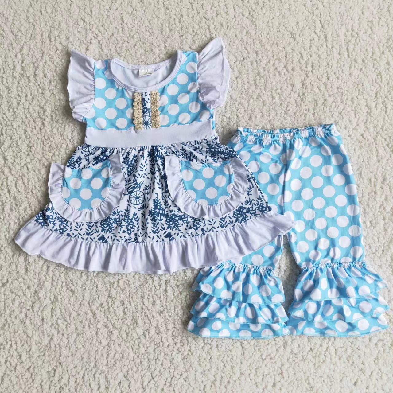 baby girls blue polka dots outfit