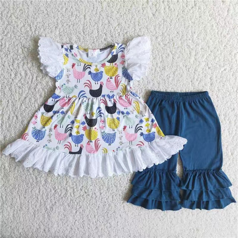 Promotion Girls chicken print summer outfit
