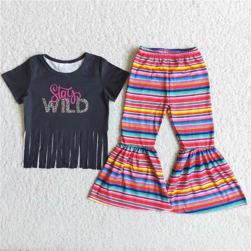 Promotion Kids stay wild tassel top bell bottom pants outfits