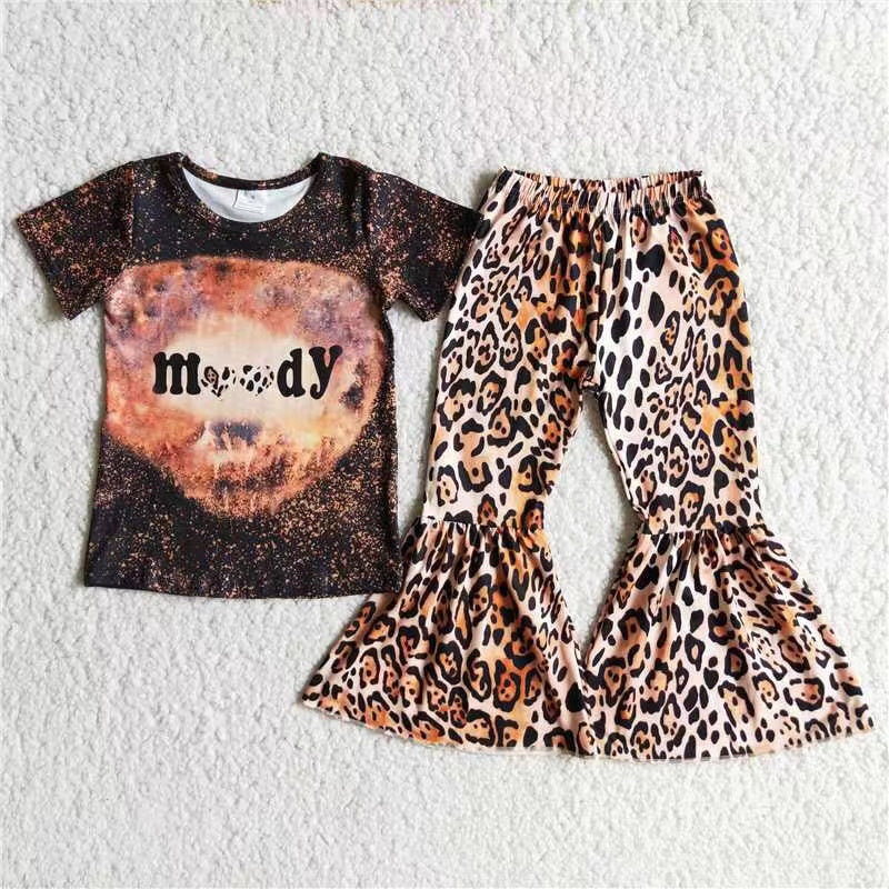 baby girls moody print short sleeve top leopard bell bottom pants outfit