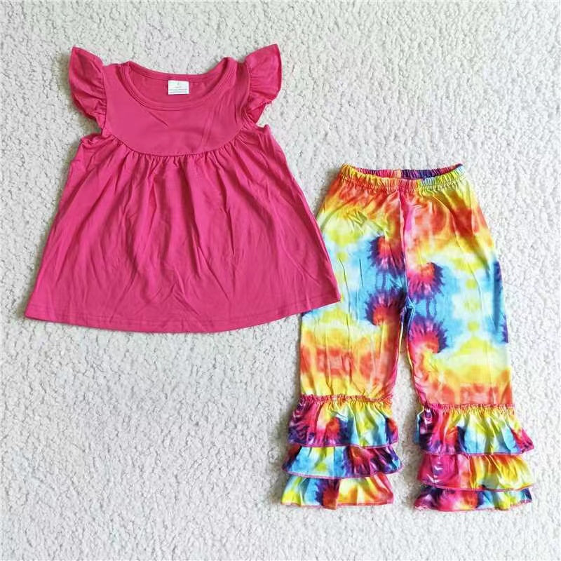 baby girls hot pink top tie dye pants 2pcs outfit
