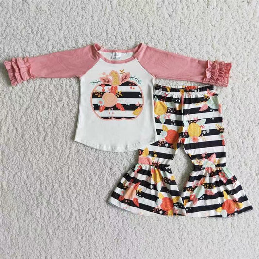 Baby girls black stripes pumpkin outfit