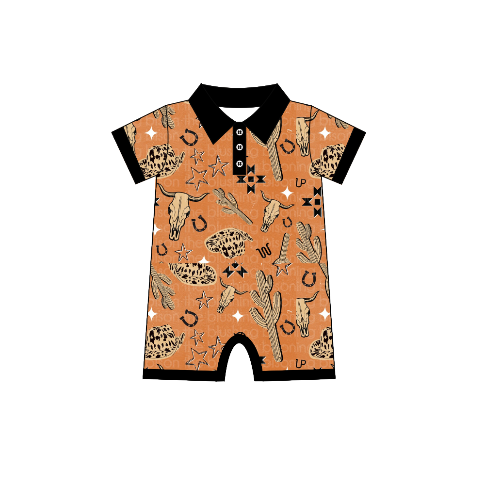 Pre-orde boy hat cow cactus print summer romper,  SR0155,Nov 16th