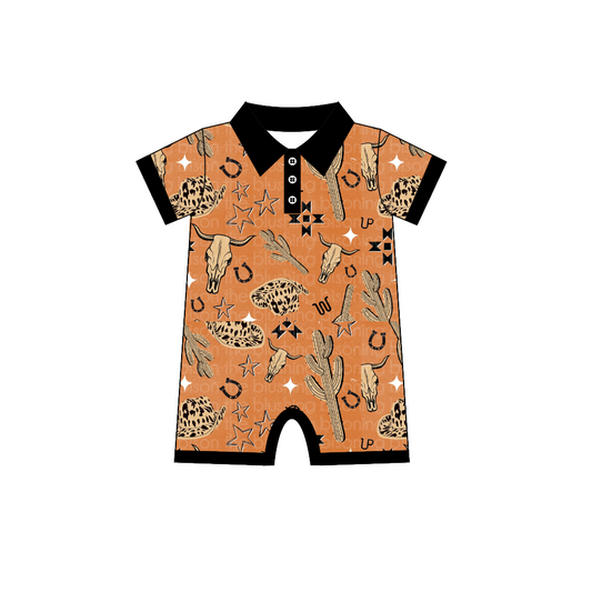 Pre-orde boy hat cow cactus print summer romper,  SR0155,Nov 16th