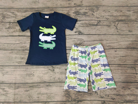 Pre-order toddle boy kids embroidery crocodile summer short outfit, BSSO0132