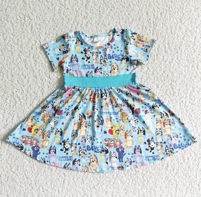 toddle girls short sleeve cartoon knee length dress, kids spring summer boutique dress, B7-4