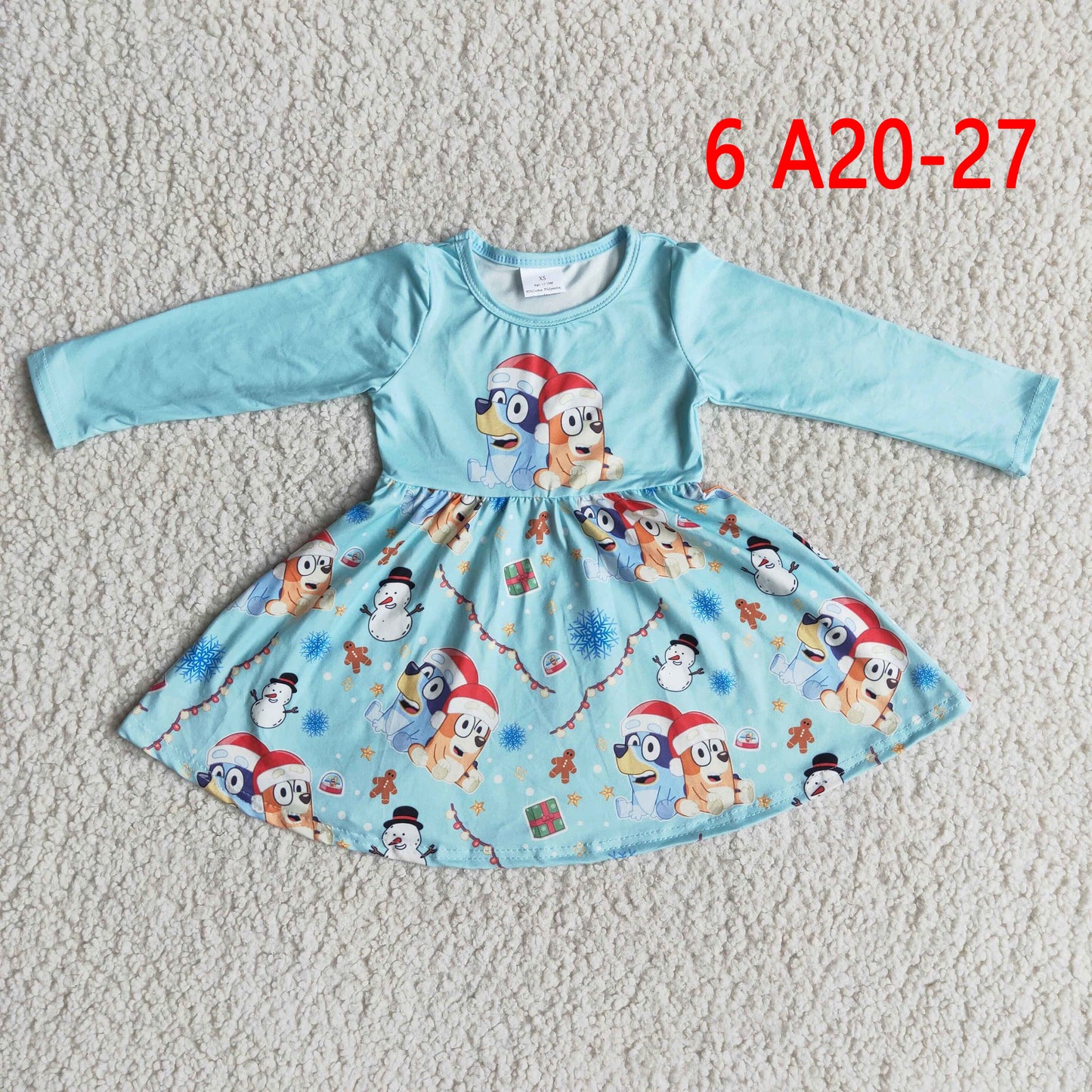 infant toddle girls long sleeve Christmas dress, kids fall winter holiday dress, 6 A20-27