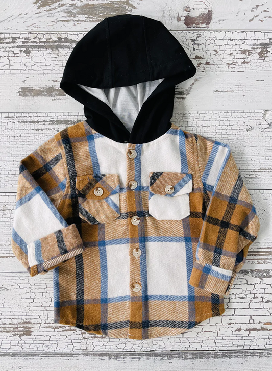 Brown Blue  Cream Hooded Flannel