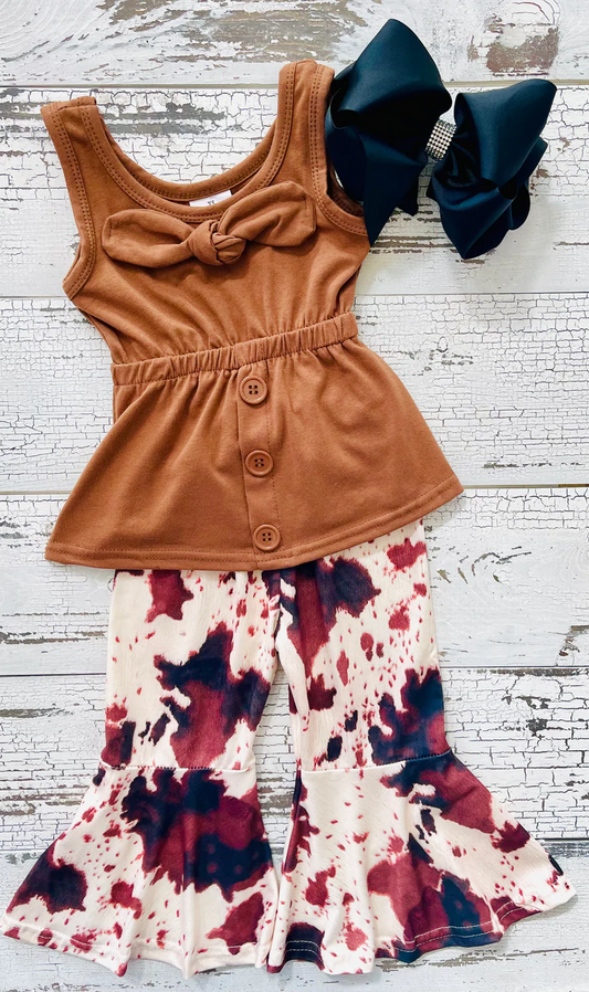 Kids brown top cowhide print pants outfit