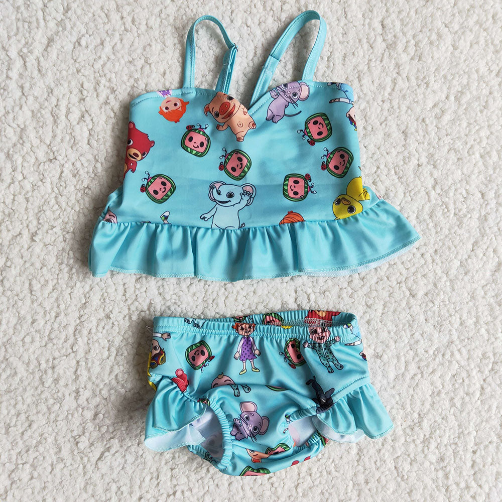 Baby girls blue cartoon bathing suit B9-22