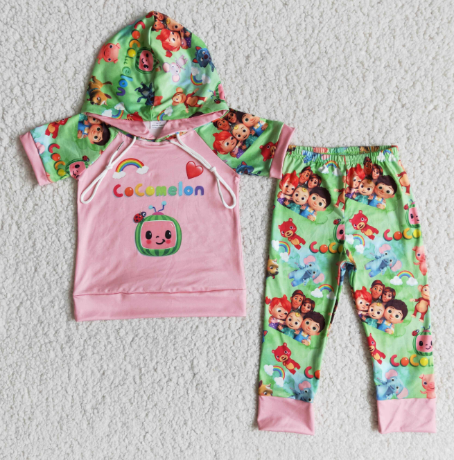 baby girls cartoon short sleeve hoodie set  E11-26