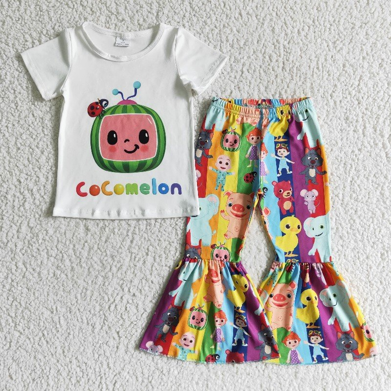 wholesale kids boutique set, birthday party outfit, Baby girls cartoon outfit  B17-10