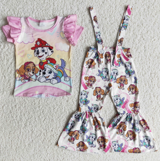 toddle  girls short sleeve cartoon top suspender pants outfit E12-17