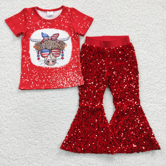 July 4th top red sparking pants 2pcs outfit