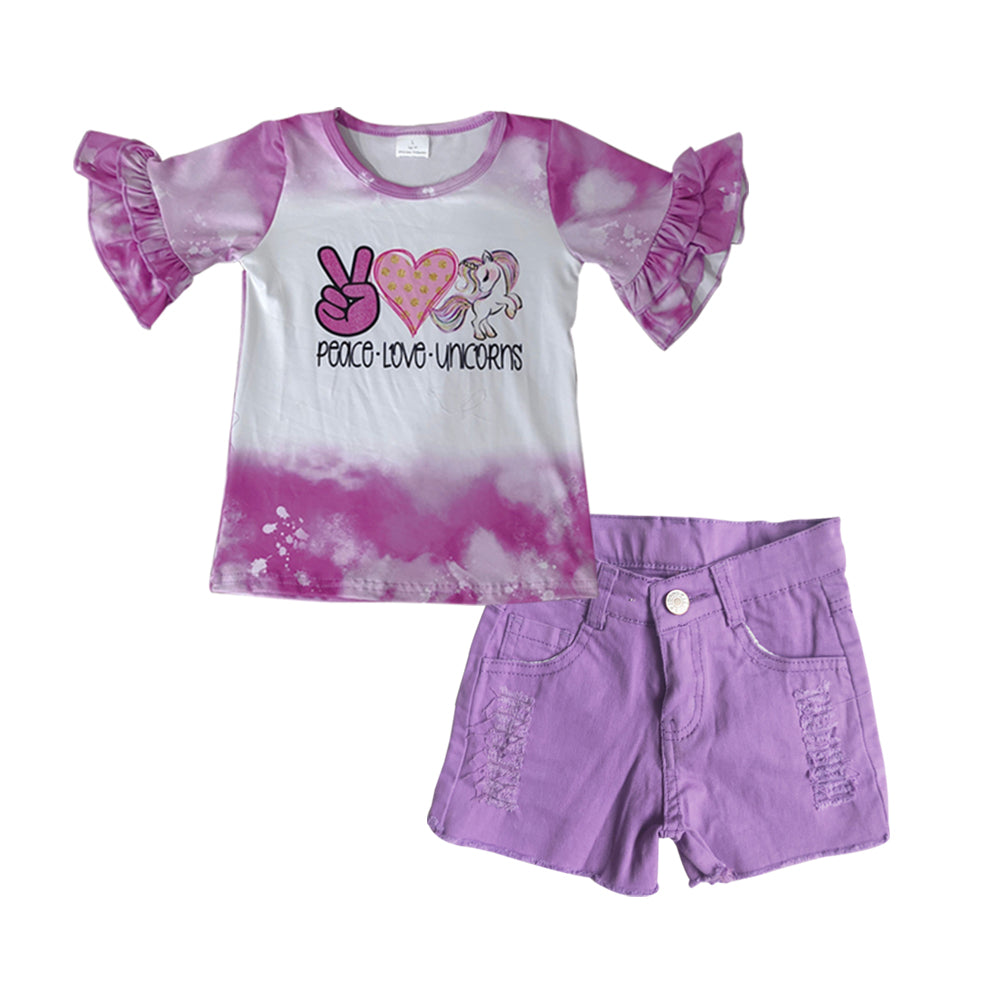 wholesale boutique clothing set lavender  denim shorts set