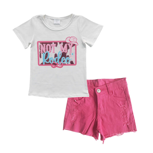 not my rodeo top hot pink denim shorts 2pcs set