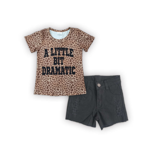 A little bit dramatic top black denim shorts 2pcs boutique outfit wholesale baby clothes