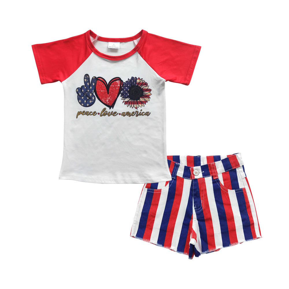 peace love American raglan  top July 4th denim shorts outfit