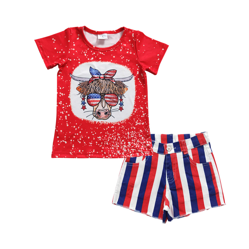 July 4th highland cow top  denim shorts outfit