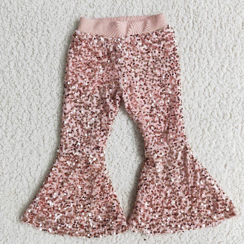 Wholesale toddle girls sequins bell bottoms bling bling sparkle pants