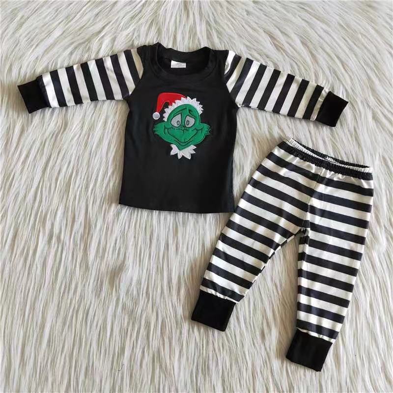 boys green/black stripes pajama set