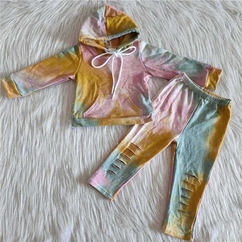 Baby girls yellow tie dye hoodie set