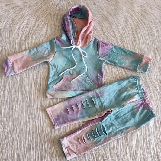 Baby girls blue/purple tie dye hoodie set