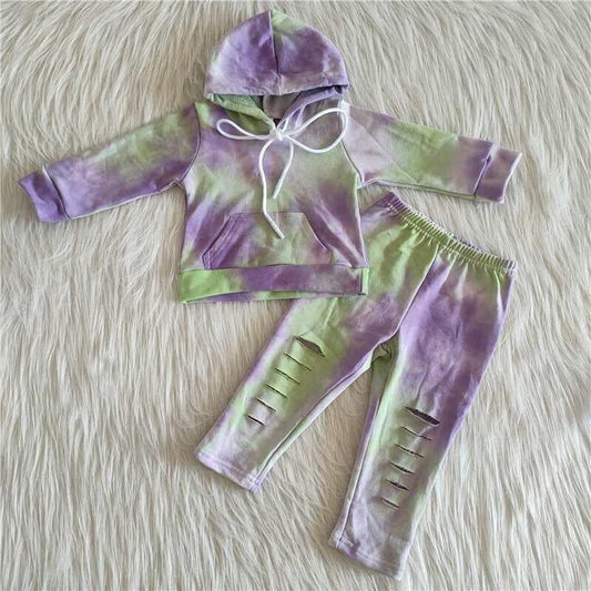 Baby girls purple/green tie dye hoodie set