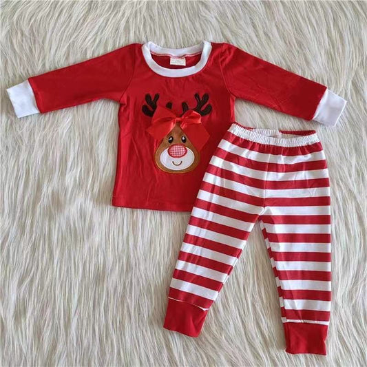 girls red reindeer pajama set