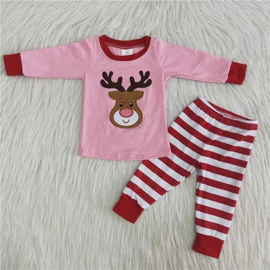 girls pink reindeer pajama set
