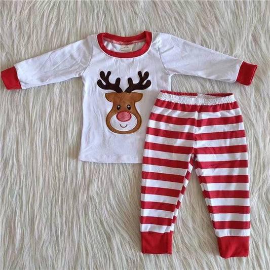 girls white reindeer pajama set