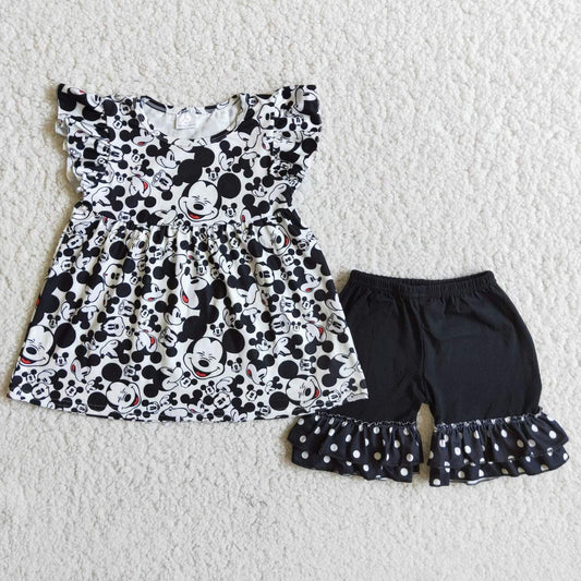 baby girls cartoon tunic top black ruffle shorts summer short set