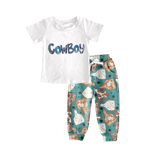 Pre-order kids boy short sleeve  top cowboy pants outfit ,BSPO0095, Jan 3rd