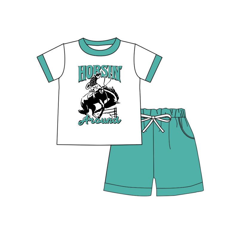 Pre-order horsing around boy short sleeve 2pcs clothing  BSSO0179, Jan 10th