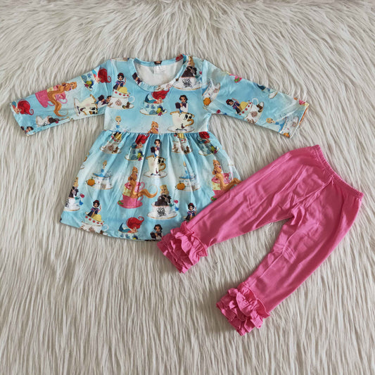 Baby girls princess design long sleeve pants set kids fall outfit