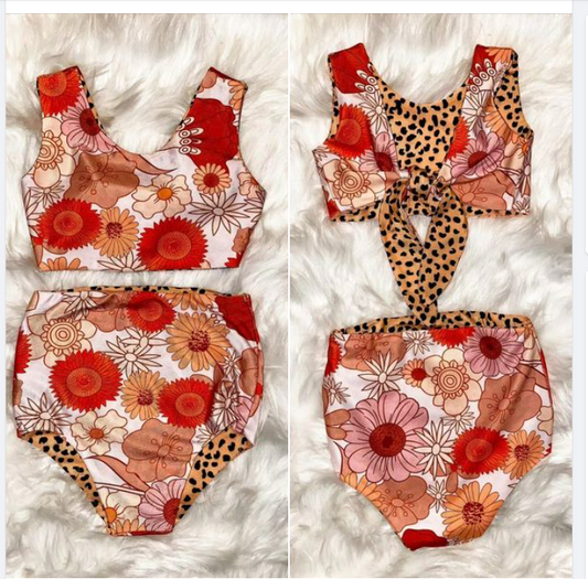 Pre-order boutique girls two sides floral bummies set