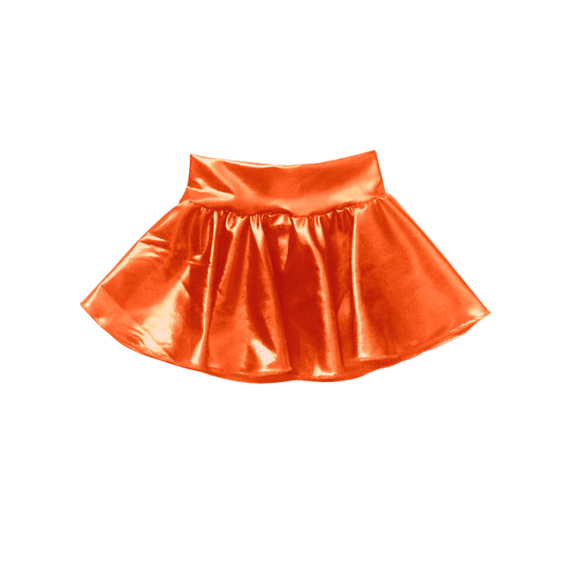 preorder baby girls orange pu leather skirt