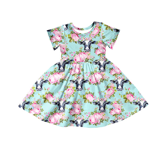 Pre-order  girls short sleeve cow flower dress, GSD0208, Nov 28th