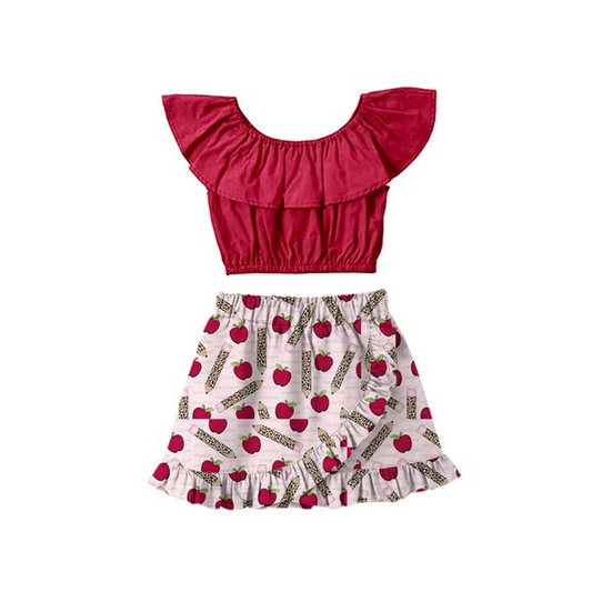 Pre-order apple design baby girls back to school skirt clothing set