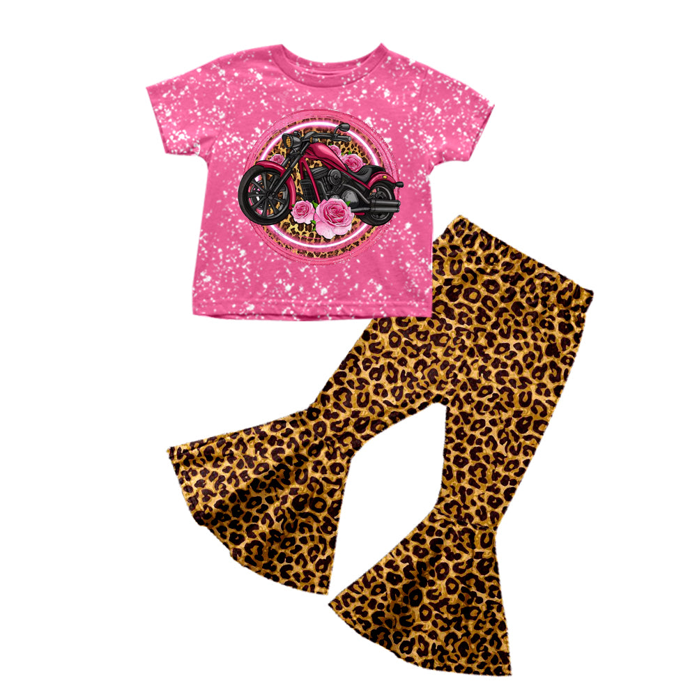 Pre-order girls motor print top leopard bell pants outfit, Oct 24th