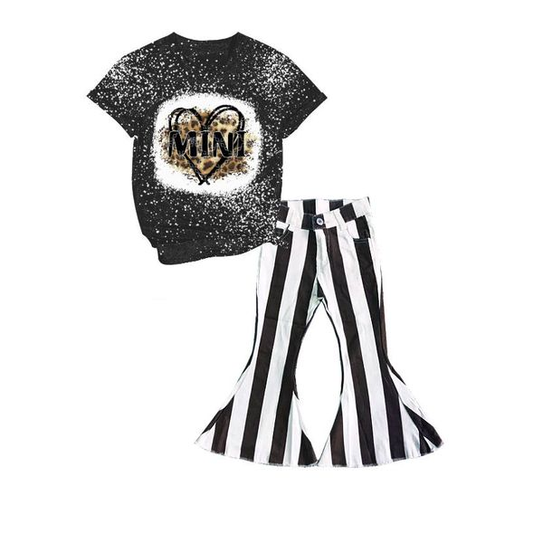 preorder baby girls  short sleeve mini top black stripes denim pants set,GSPO0417,Dec 4th