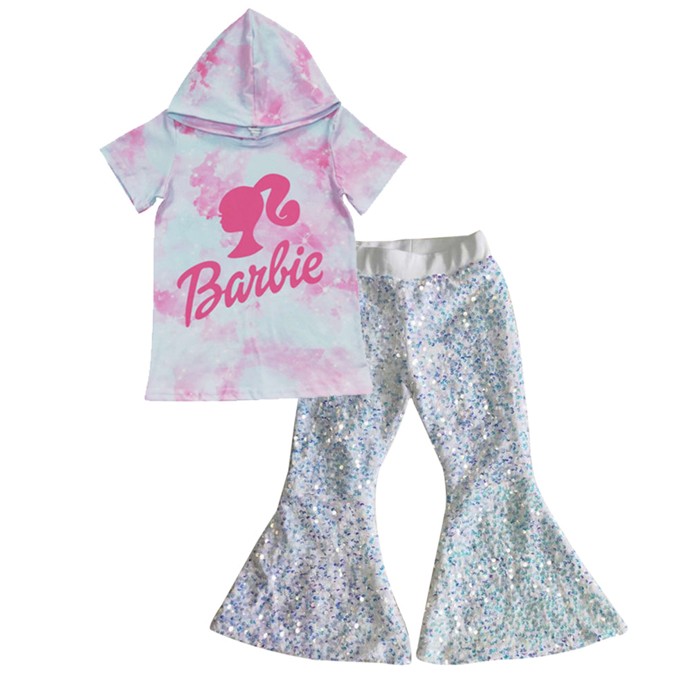girls hoodie doll top white sparking bell bottoms outfit