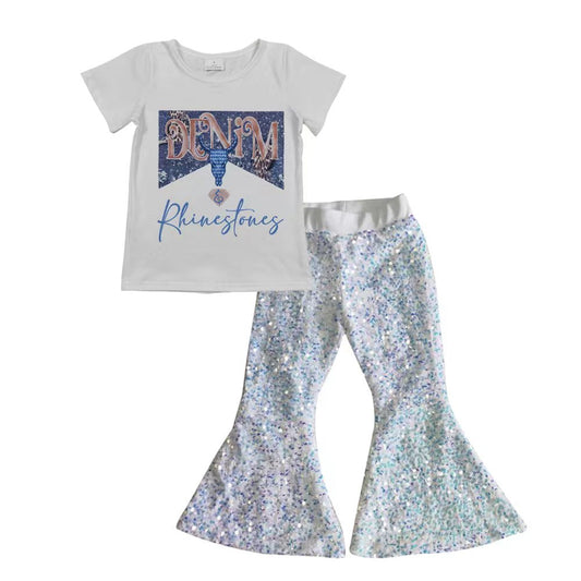 girls cow print top white sequins bell bottoms outfit