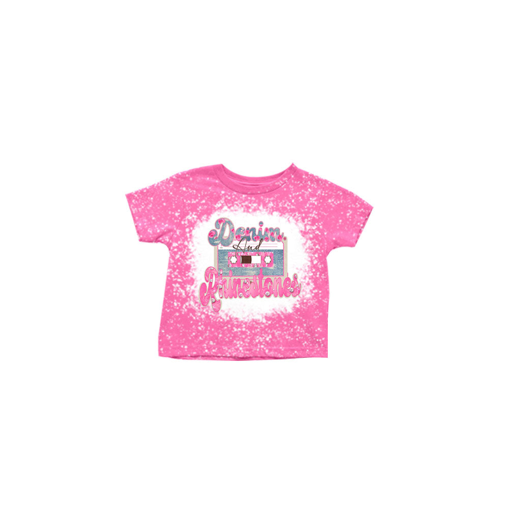 Preorder kids short sleeve pink bleach printed top, GT0132,Dec 20th