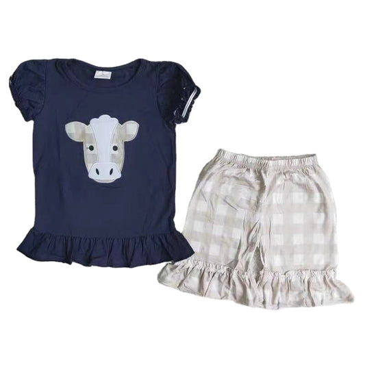 Baby girls embroidery cow summer short set