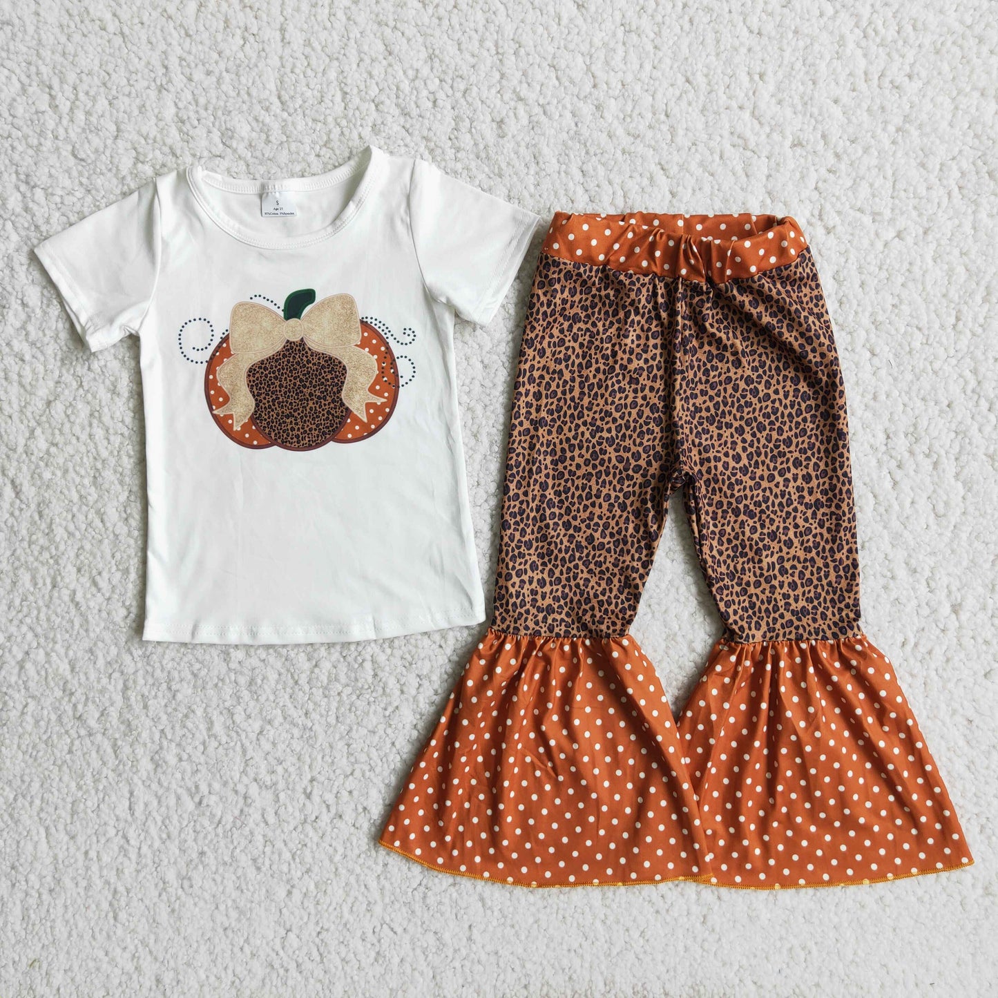 Baby girls short sleeve leopard pumpkin outfit