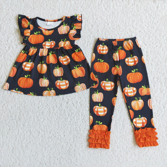 Baby girls black top pumpkin outfit