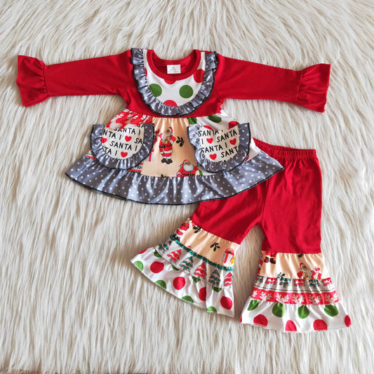 Toddle girls I love Santa Print Long Sleeve Tunic Top Ruffle Pants Christmas Outfit