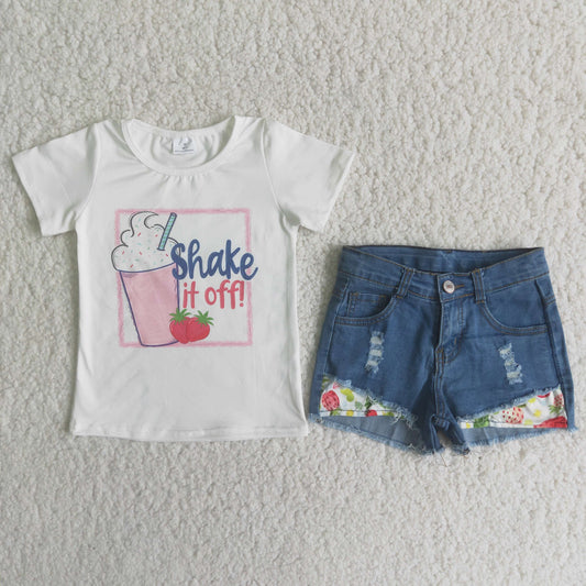 girls short sleeve top denim shorts outfit