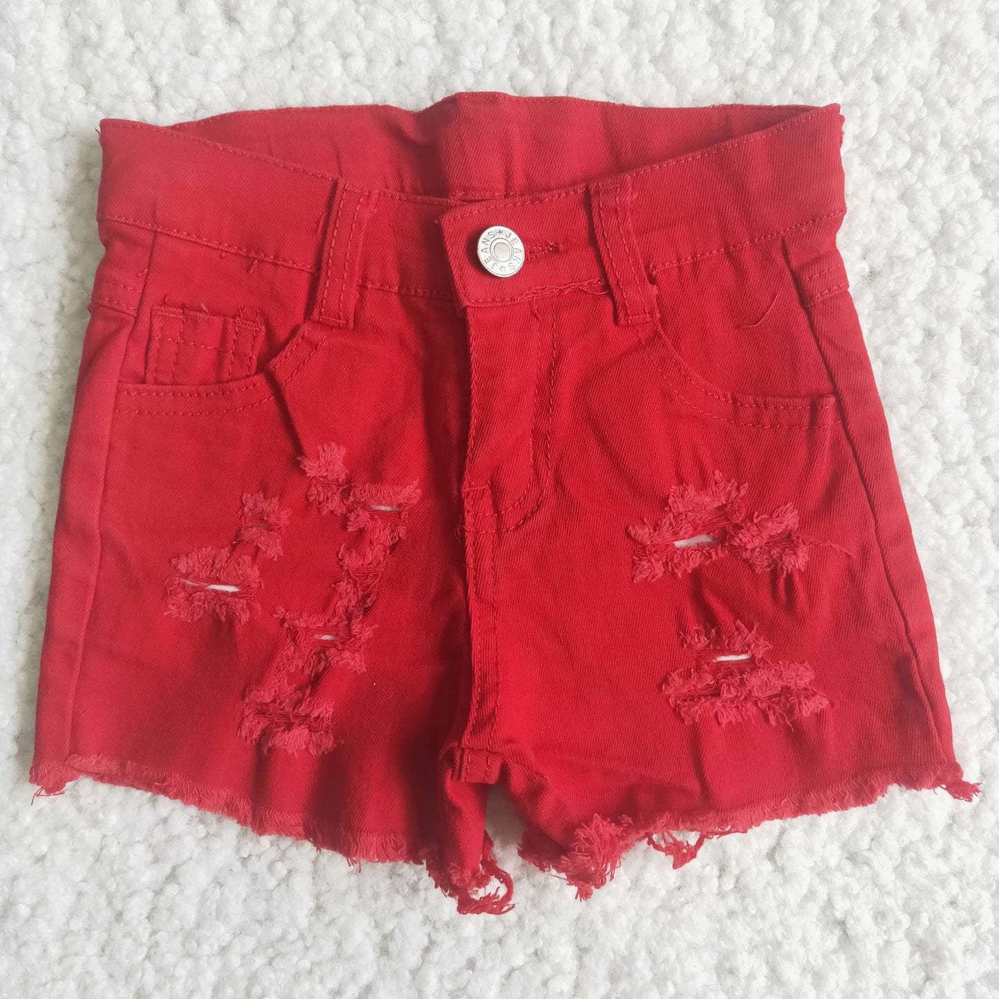 Baby girls red denim shorts